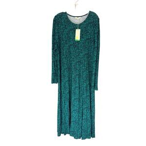 Boden Dress Plus Green Blue Long Sleeve Relaxed Office Work Career Size 20 - 22R